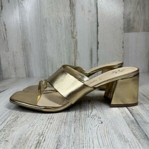 New West Gelina Slide Block Heel Thong Leather Women's Sandal in Gold #843